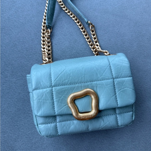 Songmont Handbags - Songmont Light Blue Quilted Crossbody Bag with Gold Accent